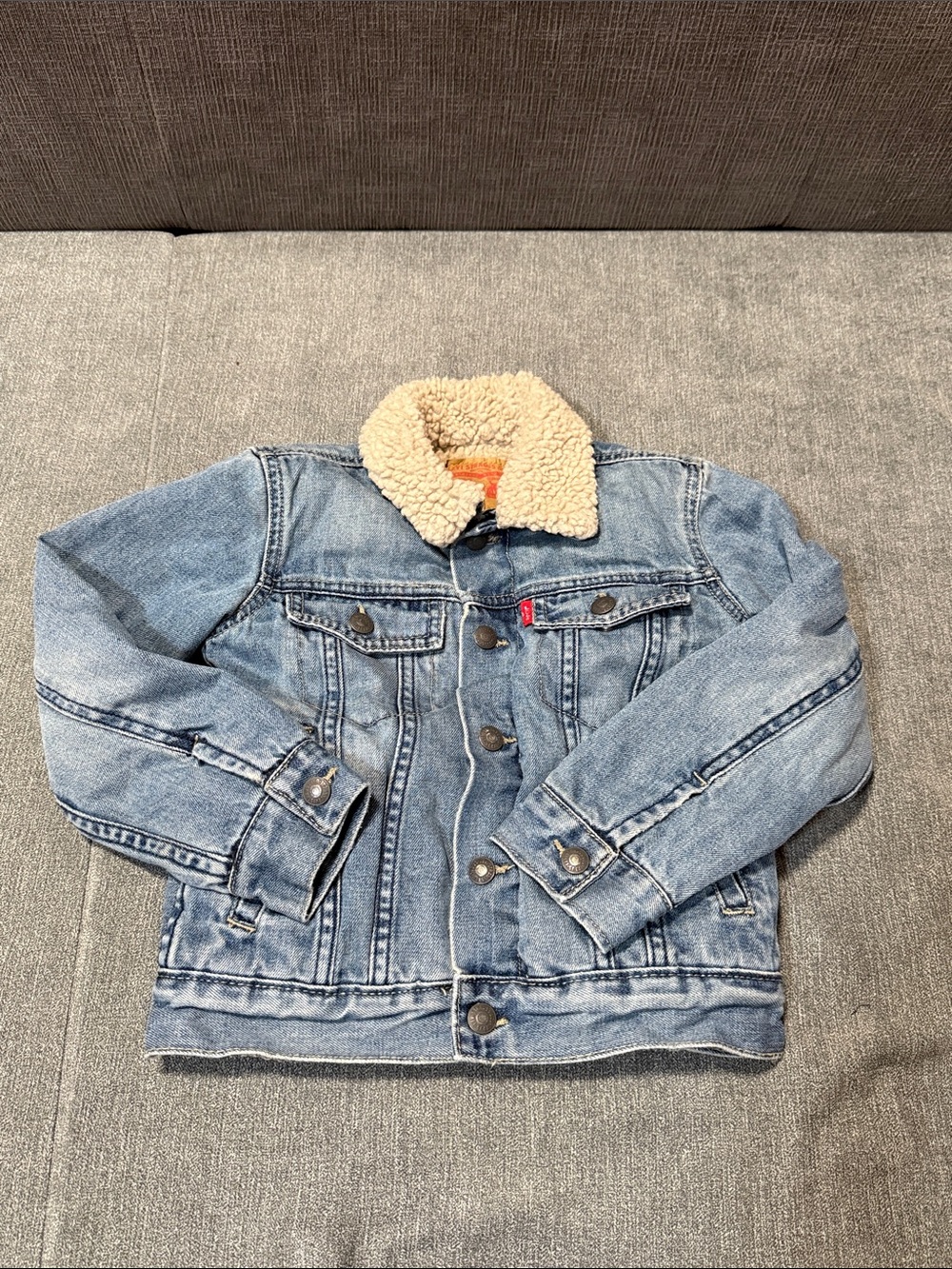 Levi's Kids Light Blue Denim Jacket with Cream Sherpa Collar